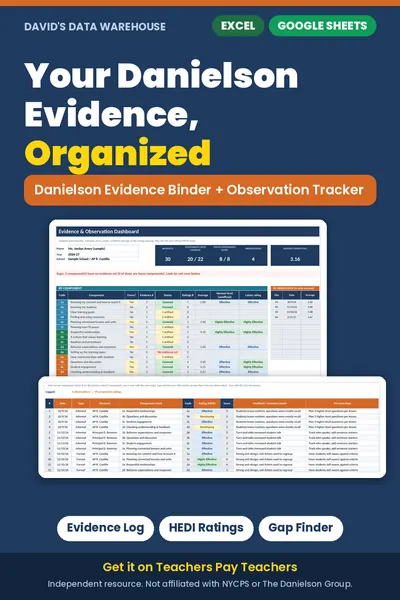 Danielson Evidence Binder & Observation Tracker (NYC Advance) – K-12 Teachers Excel tracker preview
