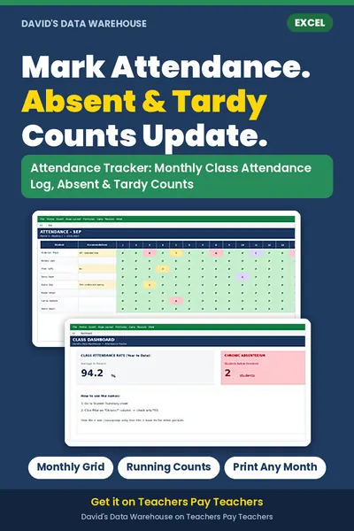 Attendance Tracker (Monthly Class Log) – Any Excel tracker preview